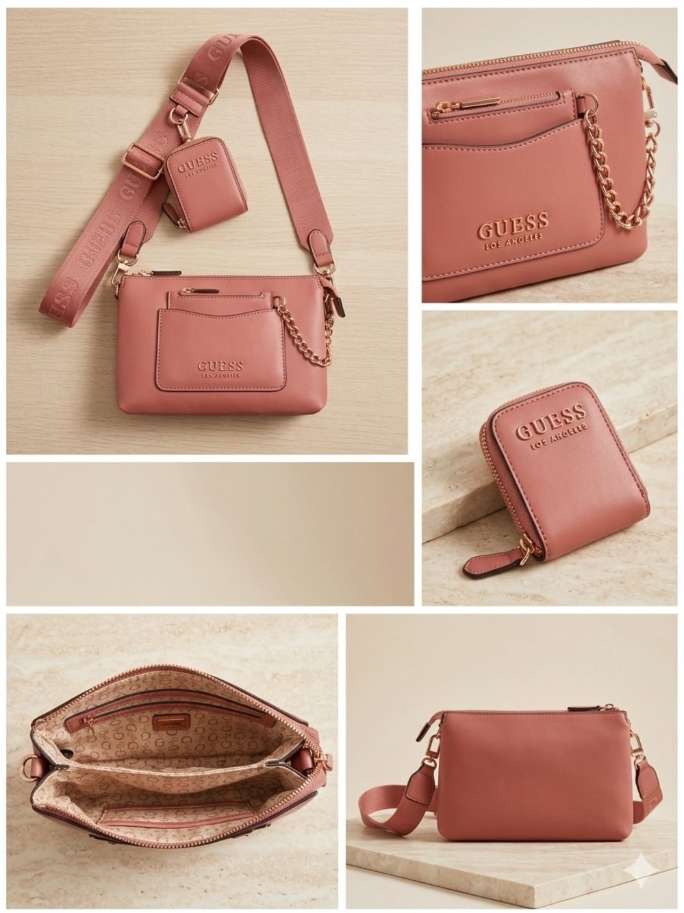 GUESS Dusty Rose Crossbody with Detachable Logo Strap